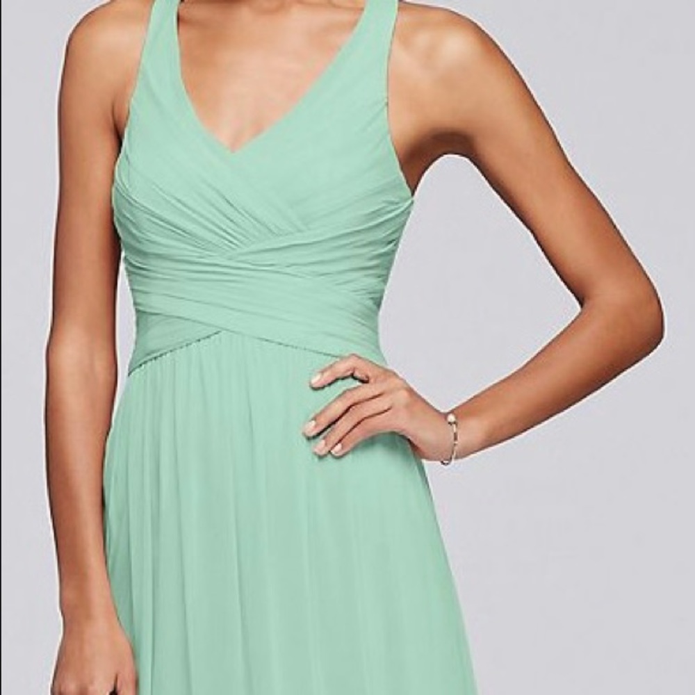 David’s Bridal Mesh Long Dress w Crisscross Back